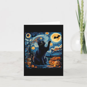 Carte Halloween Van Gogh' Starry Night Black Cat Citroui