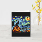 Carte Halloween Van Gogh Starry Night Chat noir Citrouil (Fleur jaune)