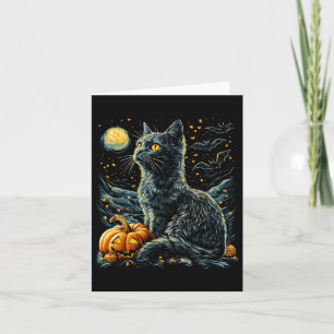 Carte Halloween Van Gogh Starry Night Chat noir Citrouil
