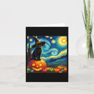 Carte Halloween Van Gogh Starry Nuit Noir Chat Sorcière