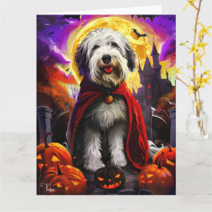 Carte Halloween vieux anglais Sheepdog Vampire Citrouill