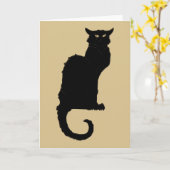 Carte Halloween vintage, Chat noir Art Nouveau Éffrayant (Fleur jaune)