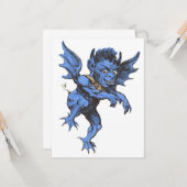 Carte Halloween vintage, démon de gargouille diabolique (Devant/Arrière en situation)