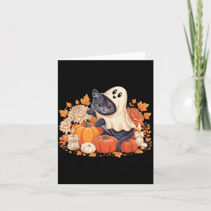 Carte Halloween Vintage Fantôme Chat Noir Groovy