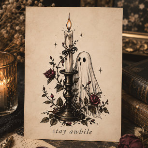 Carte Halloween Vintage Ghost Candle Stay Awhile