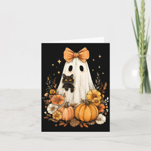 Carte Halloween Vintage Mignon Fantôme Chat Noir Citroui
