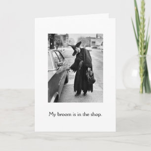 Carte Halloween vintage - mon balai est dans le magasin,