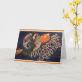 Carte Halloween vintage - si le balai s'adapte, (Fleur jaune)