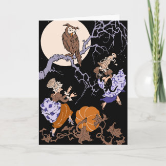 Carte Halloween vintageSorcières dansantes - Chat noir -