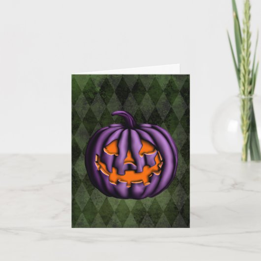 Carte Halloween violet Citrouille Grunge vert (Devant)