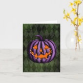 Carte Halloween violet Citrouille Grunge vert (Fleur jaune)