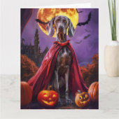 Carte Halloween Weimaraner Vampire Citrouilles effroi (Devant)