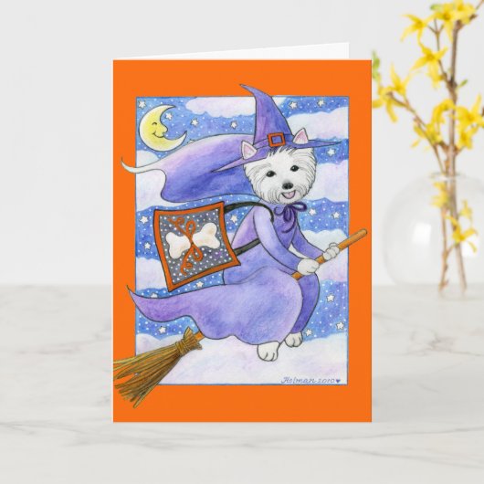 Carte Halloween Westie (Fleur jaune)