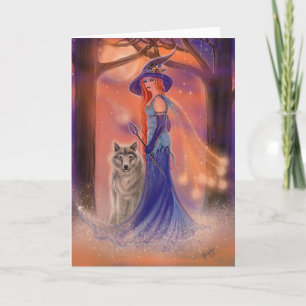Carte Halloween witch and wolf card by Renee Lavoie