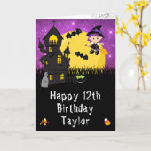 Carte Halloween Witch Purple Joyeux Anniversaire (Fleur jaune)