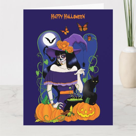 Carte Halloween Witch Sugar Skull (Devant)