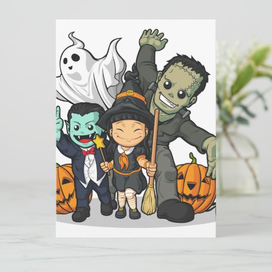 Carte Halloween Witch, Vampire, Frankenstein & Ghost (Debout devant)