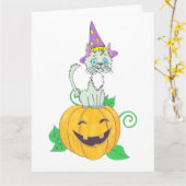 Carte Halloween Wizard Chat on Citrouille (Fleur jaune)
