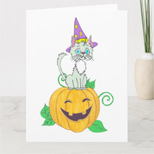 Carte Halloween Wizard Chat on Citrouille