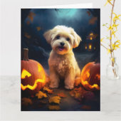 Carte Halloween Yorkipoo Avec La Peur Citrouille (Fleur jaune)