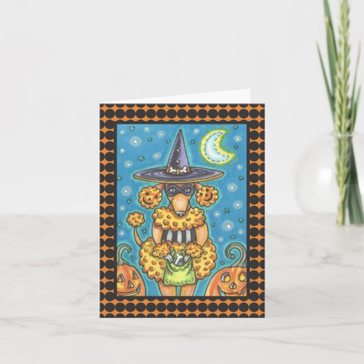 CARTE HALLOWEWEEN CITROUILLE POODLE NOTE ACCUEILLIR CART (Devant)