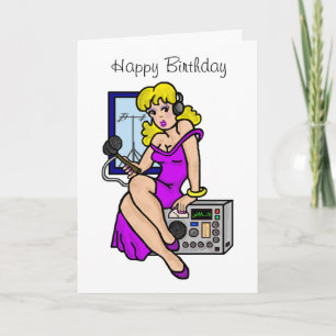Carte Ham Radio Blonde Pin-up Girl Greeting Card