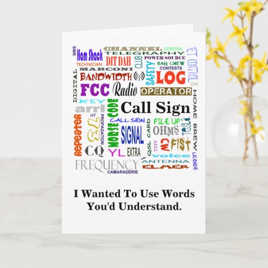 Carte Ham Radio Word Collage Card Personnaliser It! (Fleur jaune)