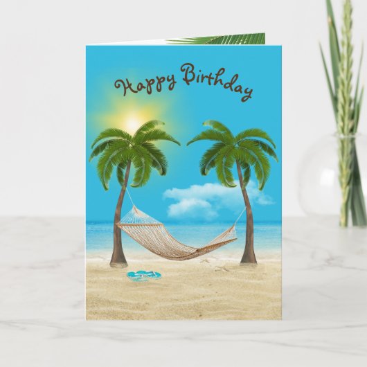 Carte Hamac d'anniversaire sur la plage (Devant)