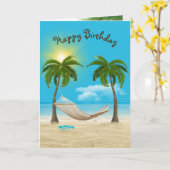 Carte Hamac d'anniversaire sur la plage (Fleur jaune)
