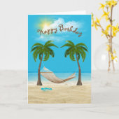 Carte Hamac sur la plage Anniversaire (Fleur jaune)