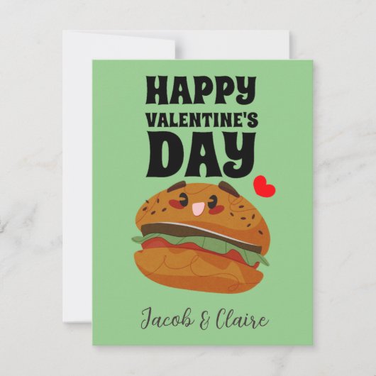 Carte hamburger mignon, Joyeux valentines jour personnal (Devant)