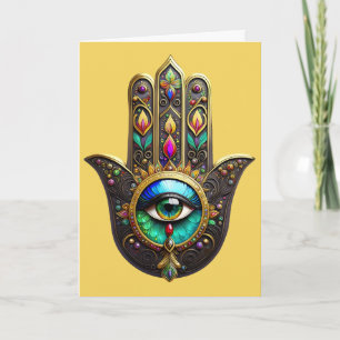 Carte Hamsa Brun Coloré Troisième Oeil Arc-en-ciel