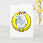 Carte Hamster à la piscine avec une bouée (Fleur jaune)