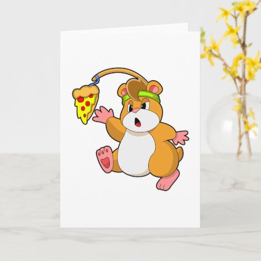 Carte Hamster à manger avec pizza (Fleur jaune)