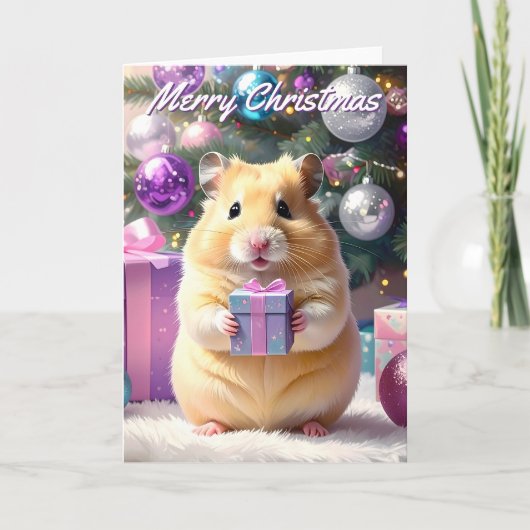 Carte Hamster avec cadeau Noël (Devant)