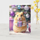 Carte Hamster avec cadeau Noël (Fleur jaune)