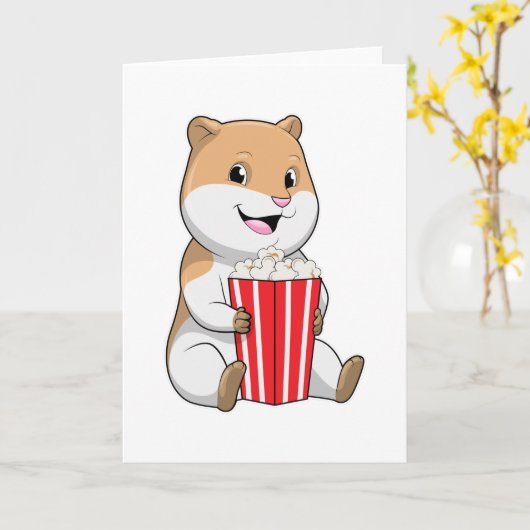 Carte Hamster avec Cône de Popcorn (Fleur jaune)