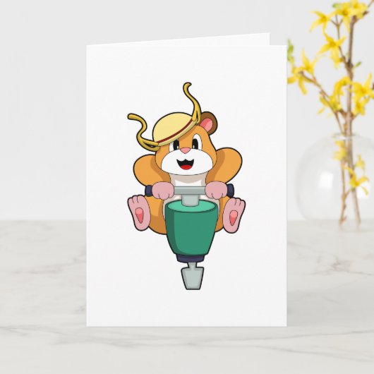 Carte Hamster avec marteau-piqueur (Fleur jaune)