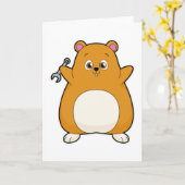 Carte Hamster en mécanicien avec clé à cliquet (Fleur jaune)