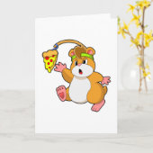Carte Hamster en train de manger de la pizza (Fleur jaune)