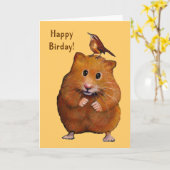 Carte Hamster et oiseau : Jour heureux d'oiseau, (Fleur jaune)
