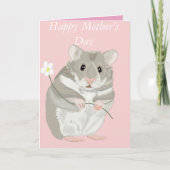 Carte Hamster gris et blanc mignon tenant une fleur (Devant)