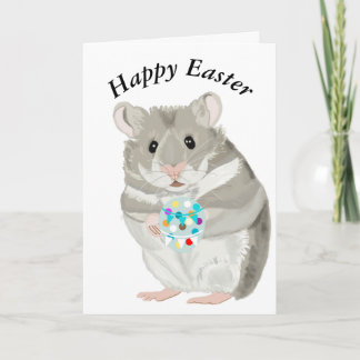 Carte Hamster gris mignon tenant un oeuf de Pâques modif