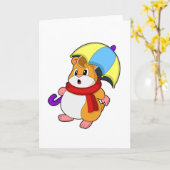 Carte Hamster sous la pluie avec un parapluie (Fleur jaune)