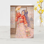 Carte Hanbok Élégant avec Éventail (Fleur jaune)