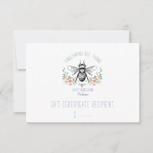 Carte Hand Draey Bee Beekeeper Apiary Floral Disque (Devant)