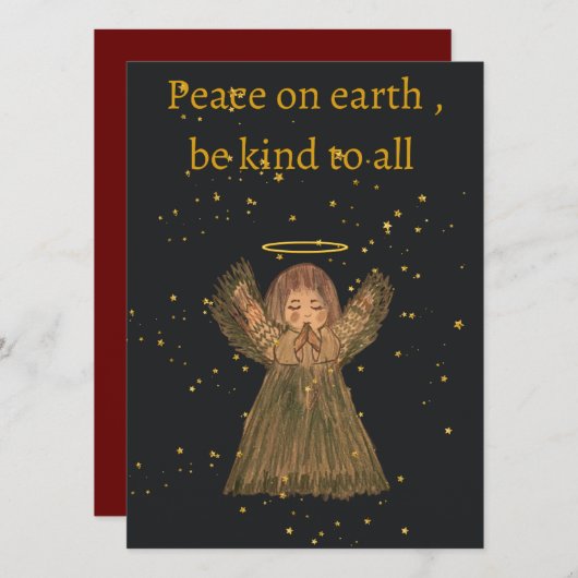 Carte Hand drawn Christmas card , Angel , cute,  (Devant / Derrière)