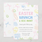Carte Hand Drawn Pastel Easter Brunch & Egg Hunt Invites (Devant / Derrière)