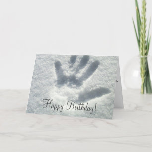 Carte Handprint dans la neige ; Joyeux anniversaire
