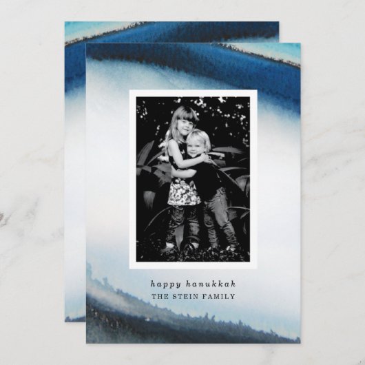 Carte Hanoukka aquarelle Happy (Devant / Derrière)